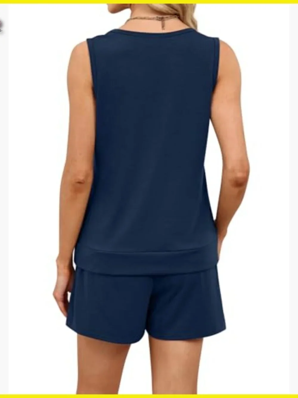 Navy Two Piece Lounge Set Sleeveless Tank Square Neck Pocket Shorts Casual